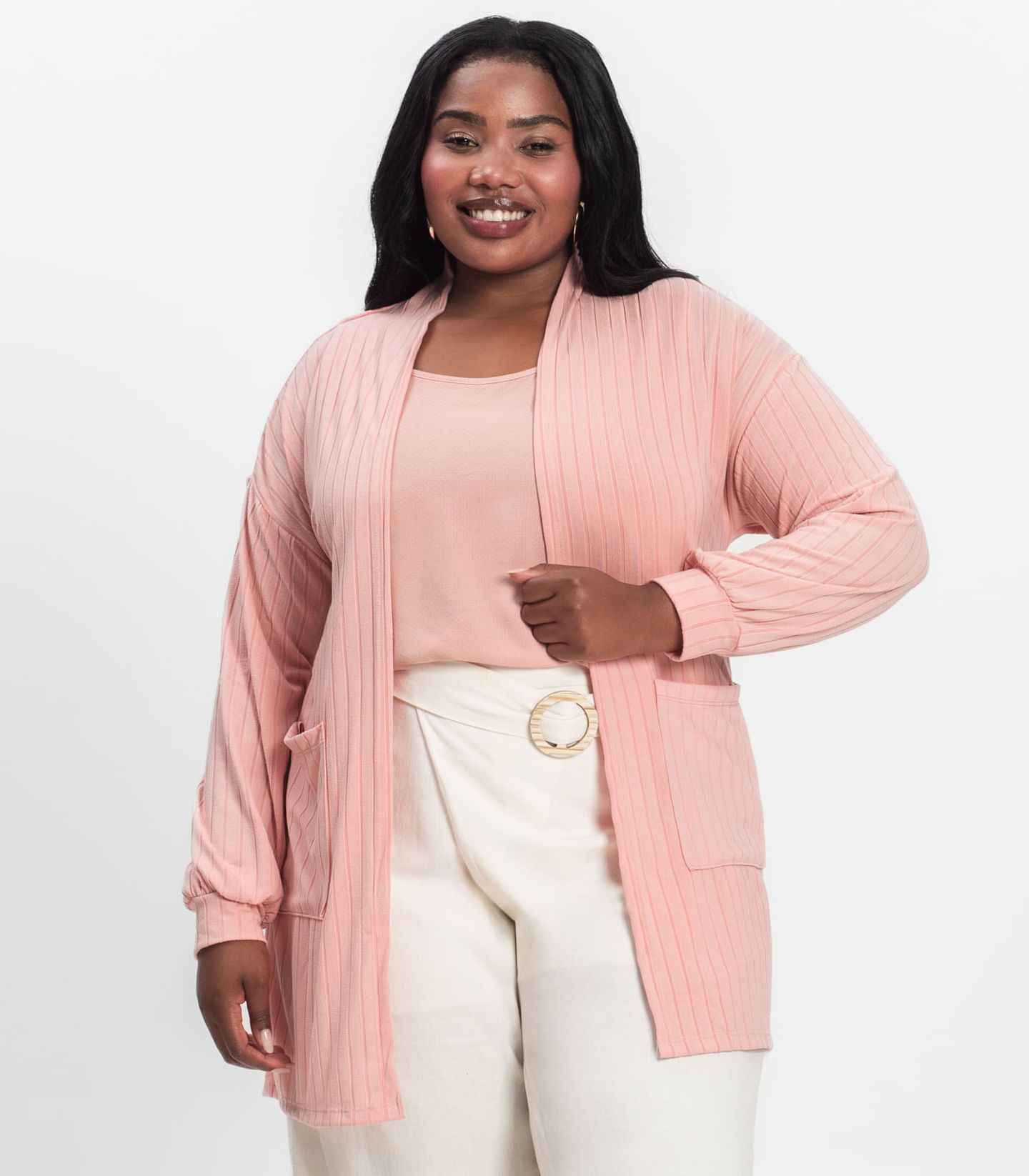 Cardigan Feminino Pluz Size Infinita Cor Rosa