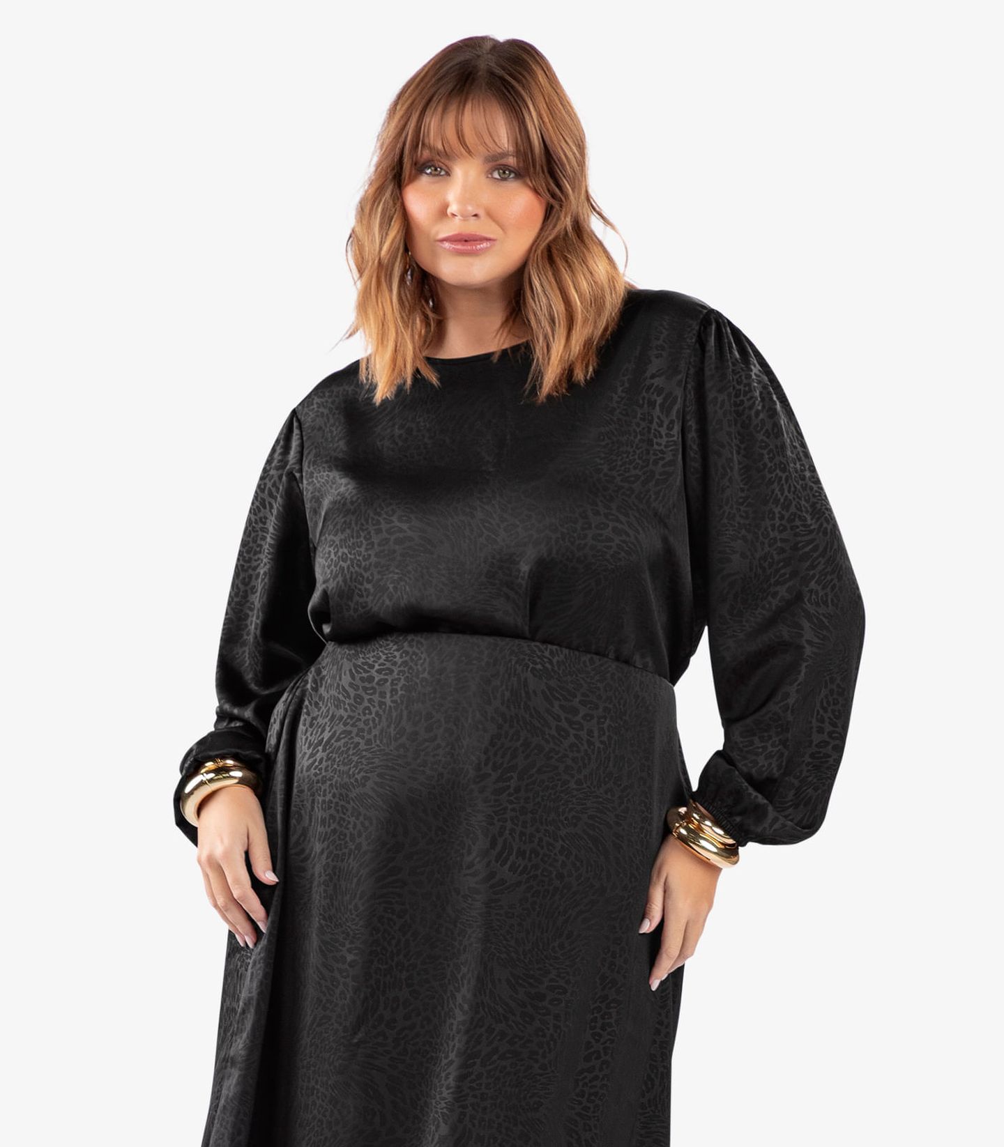 Blusa Feminina Manga Bufante Plus Size Secret Glam Preto