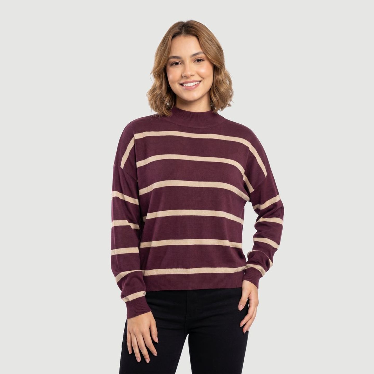cardigan manga longa cas prd viva casual listra vinho escuro