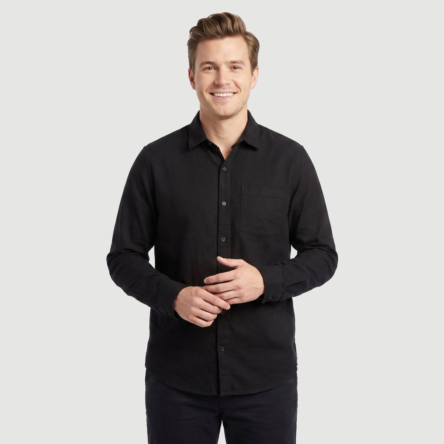 Camisa Manga Longa Cas Prd Ink Ml Sarja Um Bolso Liso 5610 Preto