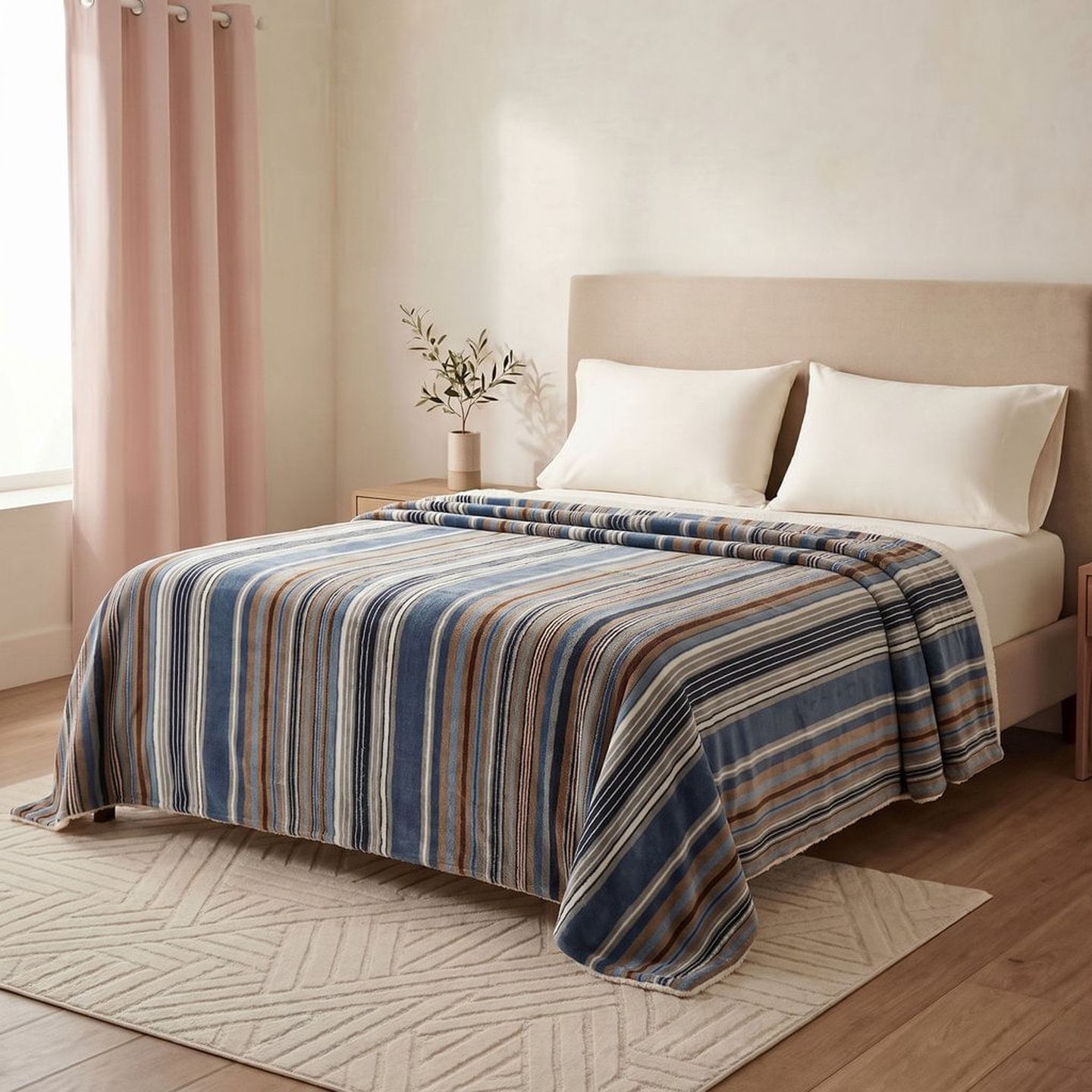 Manta Sherpa Queen Estampada Striped Azul Pnb Casa | FastStore PDP