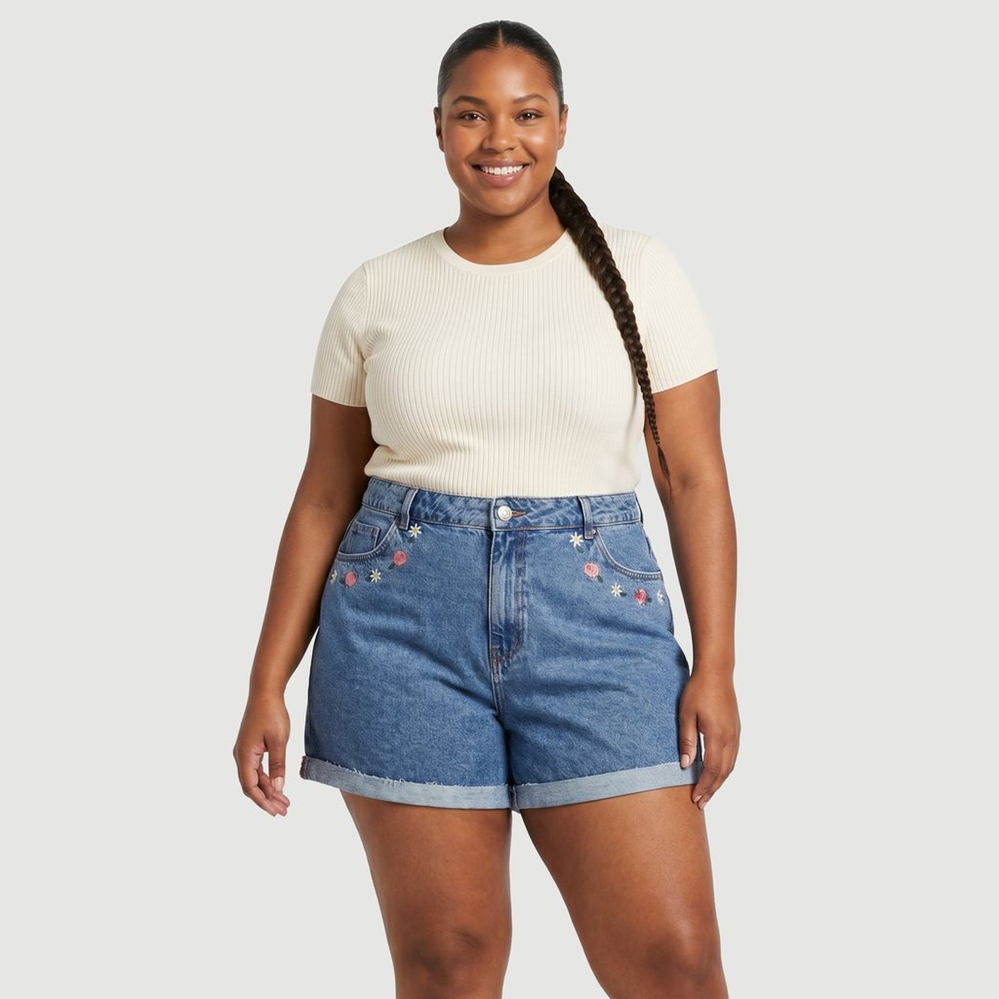 Short Jeans Crn Prd Ink Shorts Jeans Medio Mom Bordado Boca Do